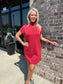 Mock Neck Short Dress with Pockets Brick