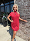 Mock Neck Short Dress with Pockets Brick