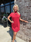 Mock Neck Short Dress with Pockets Brick