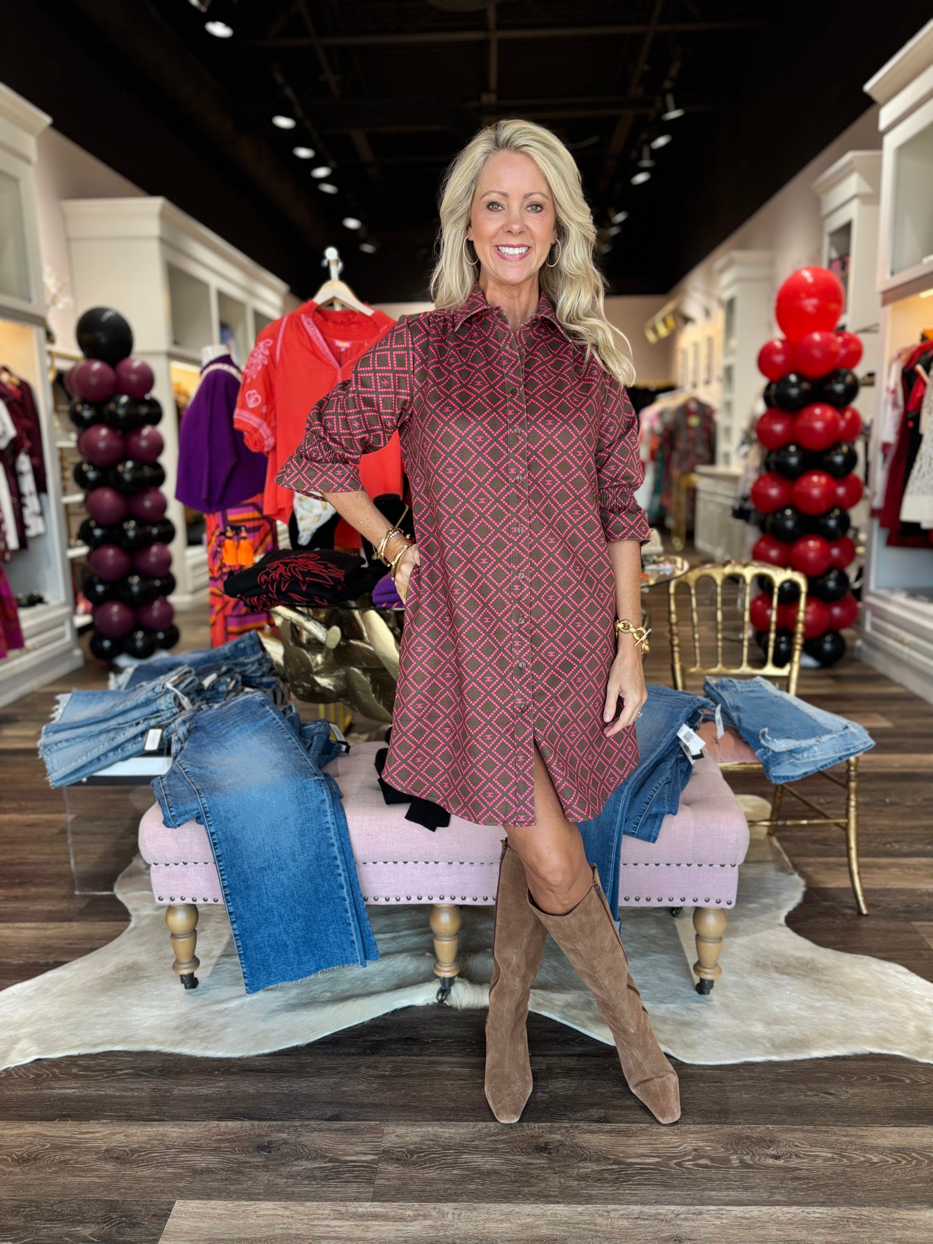 Boho Chic Dress Chocolate/ Pink