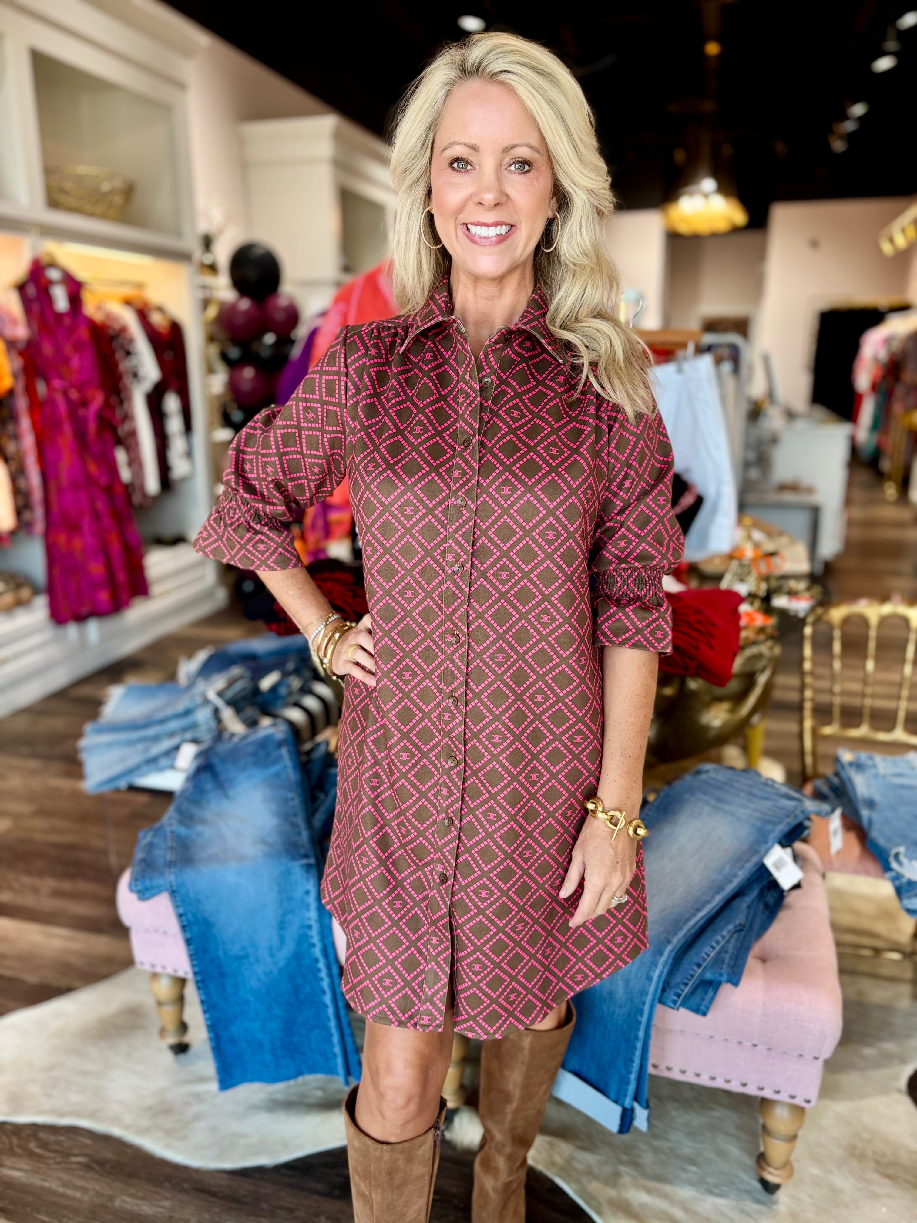 Boho Chic Dress Chocolate/ Pink