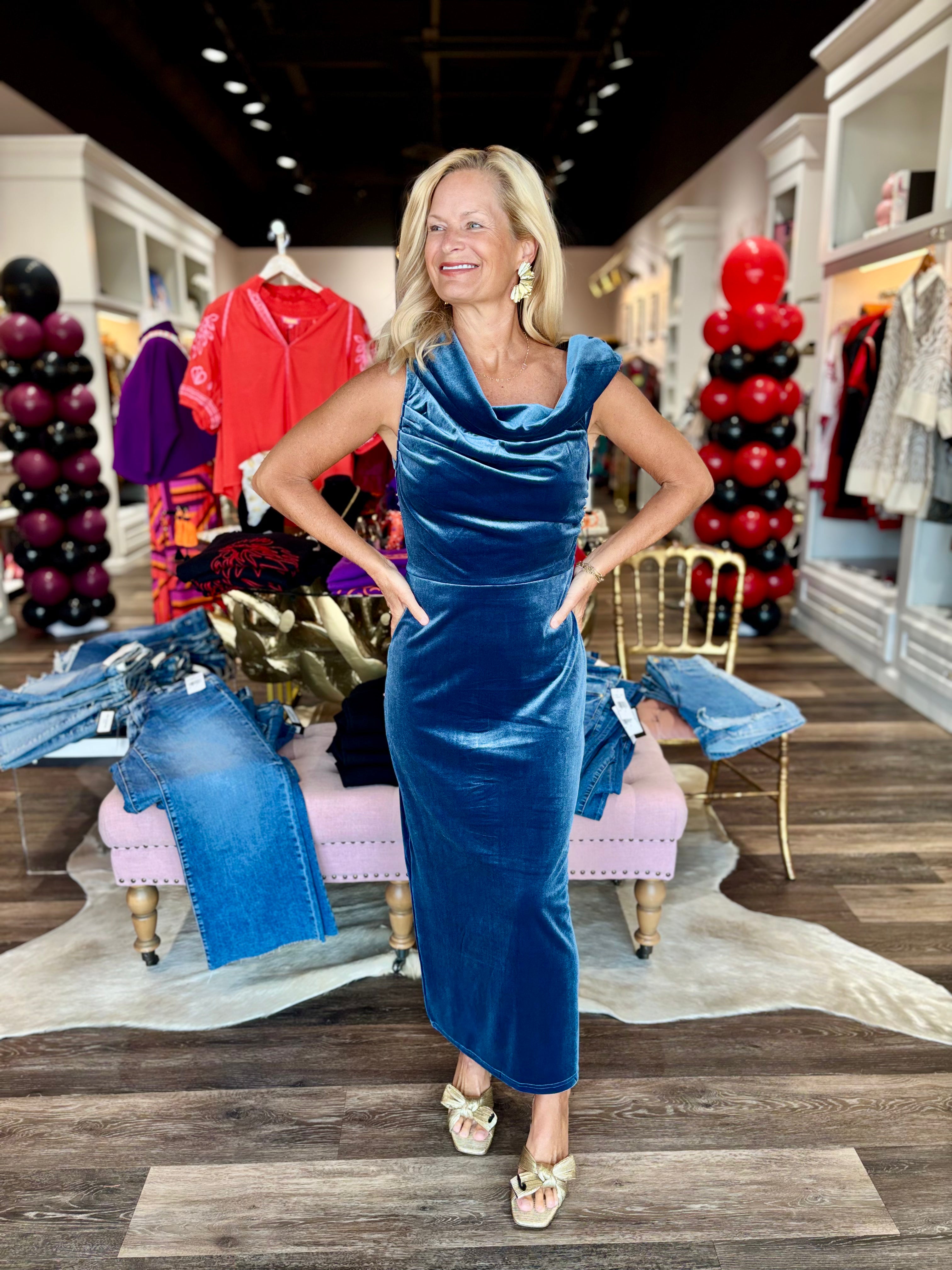 Casette Off Shoulder Velvet Midi Dress