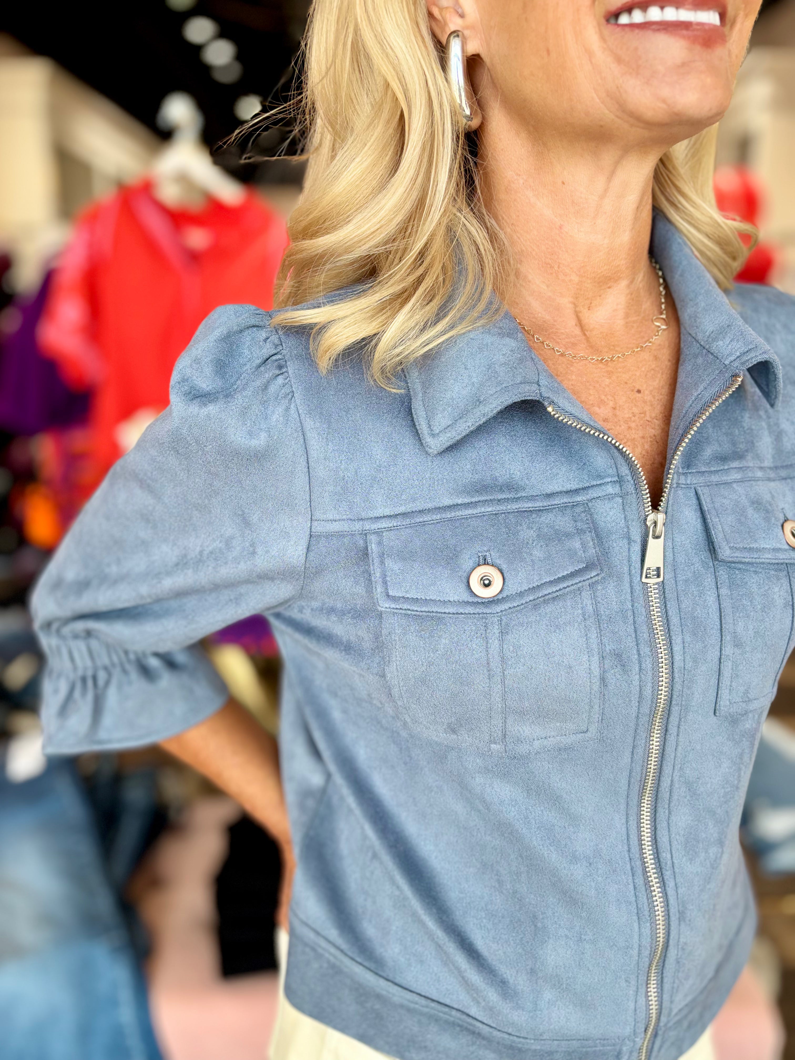 Boho Chic Blue Suede Jacket