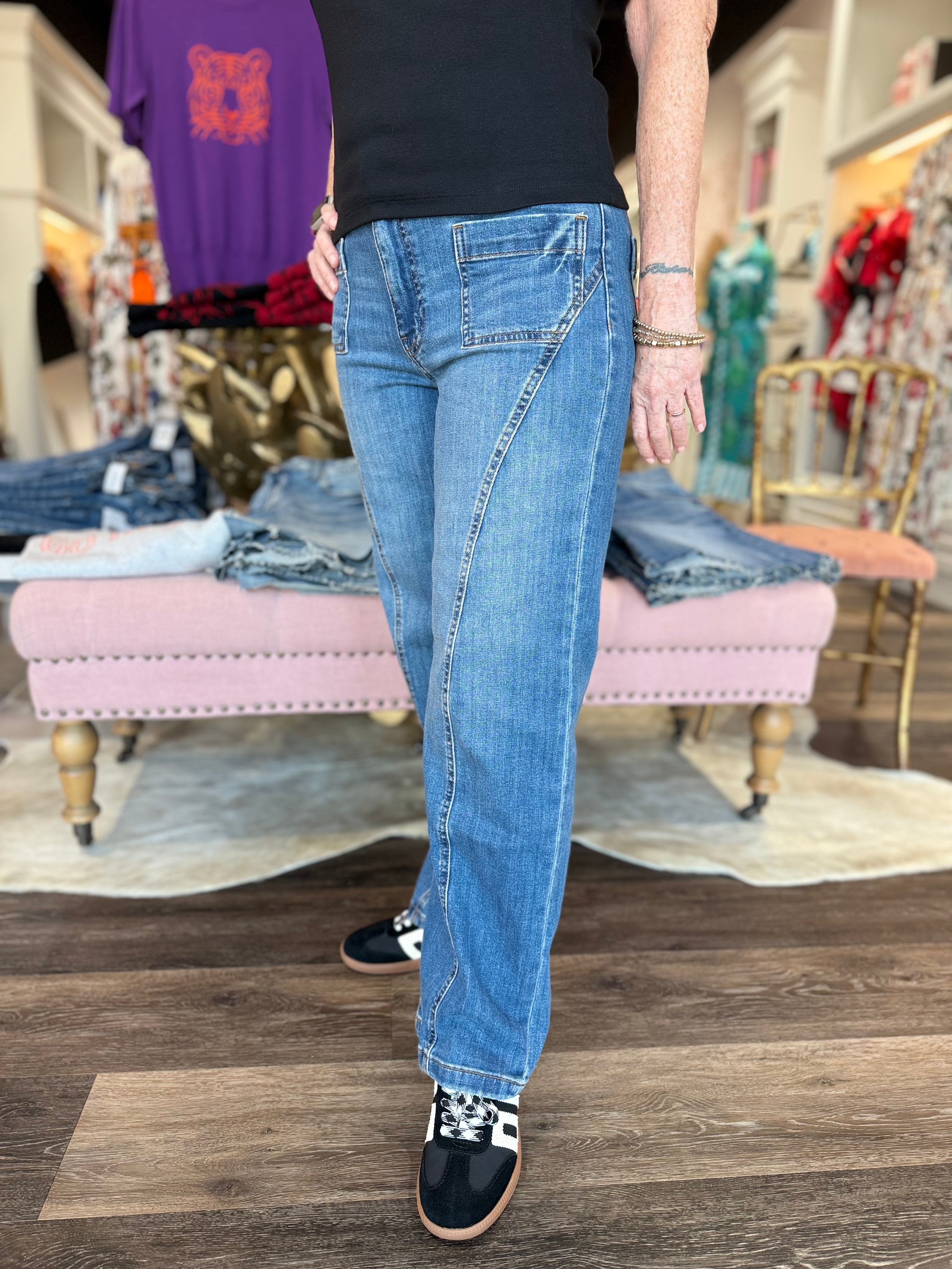 Kut Charlotte High Rise Wide Leg Frt Seam Patch Pkts