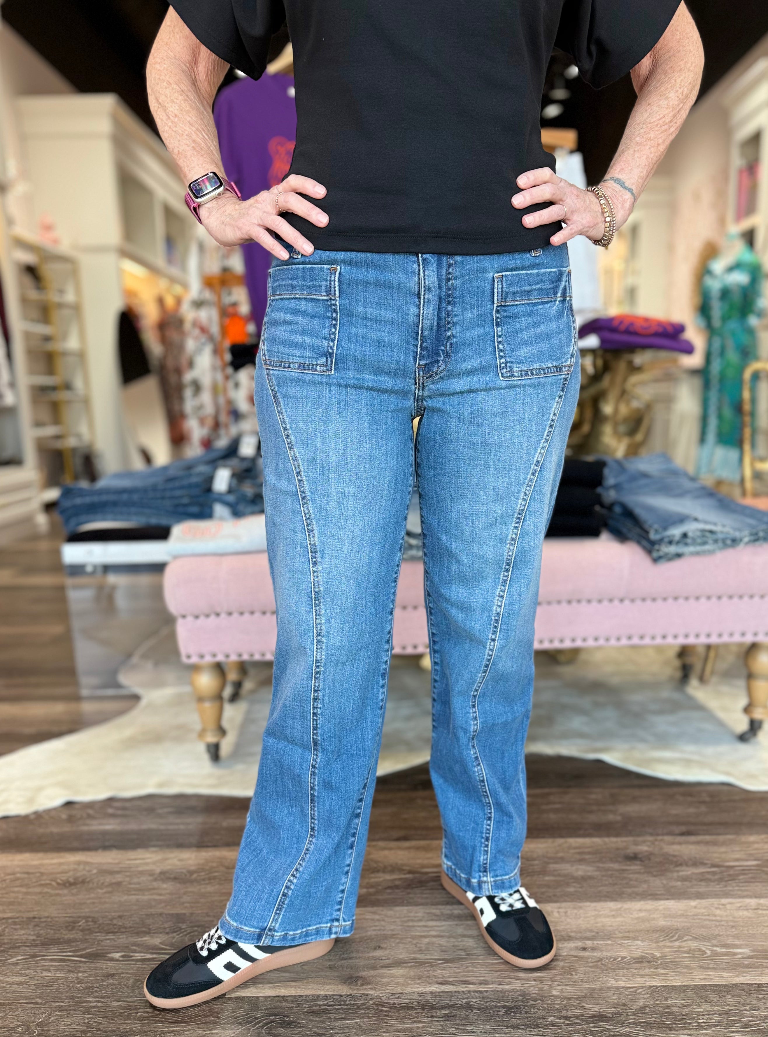 Kut Charlotte High Rise Wide Leg Frt Seam Patch Pkts