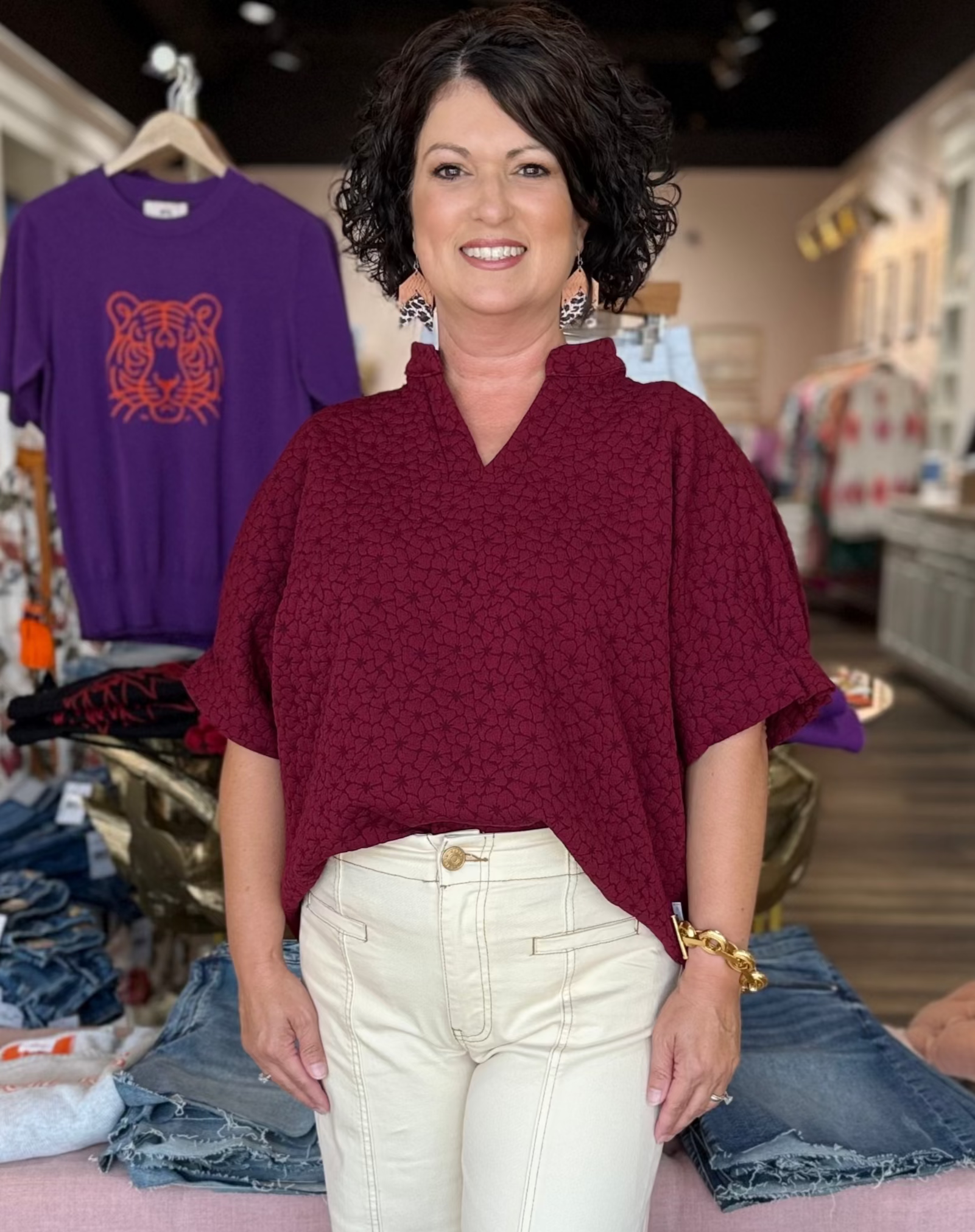Caryn Lawn Annie Quilted Top Maroon