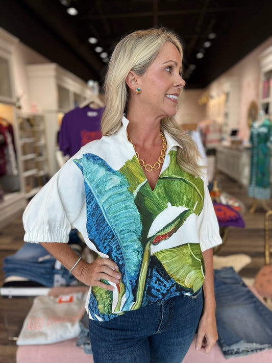 Emily McCarthy Poppy Top Linen Bellamy Leaves