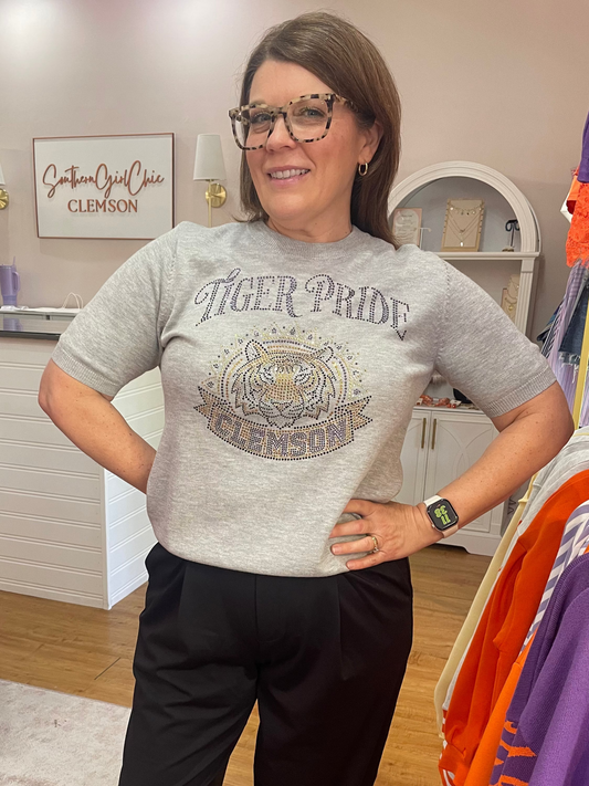 Tiger Pride Short Sleeve Sweater Gray