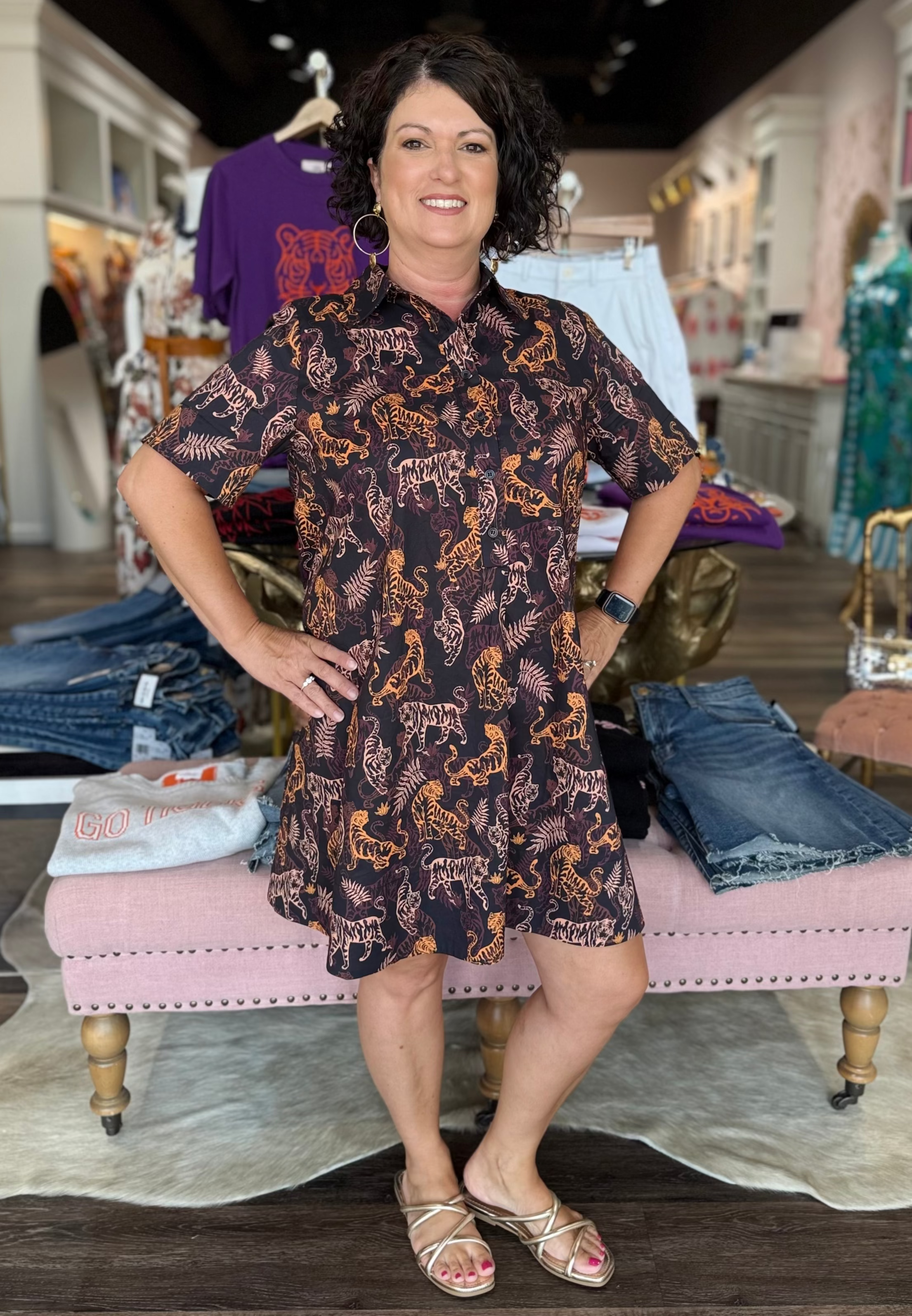 Collared Tiger Print Mini Dress