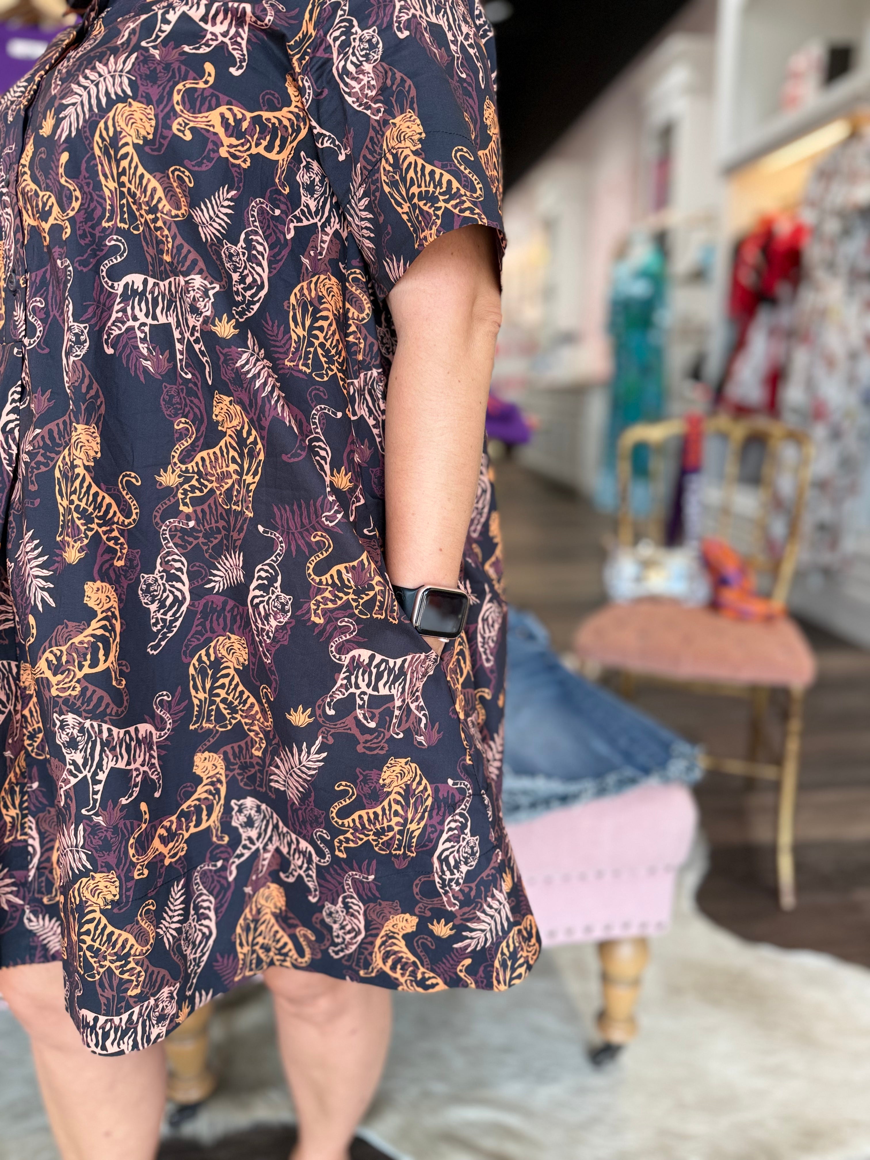 Collared Tiger Print Mini Dress
