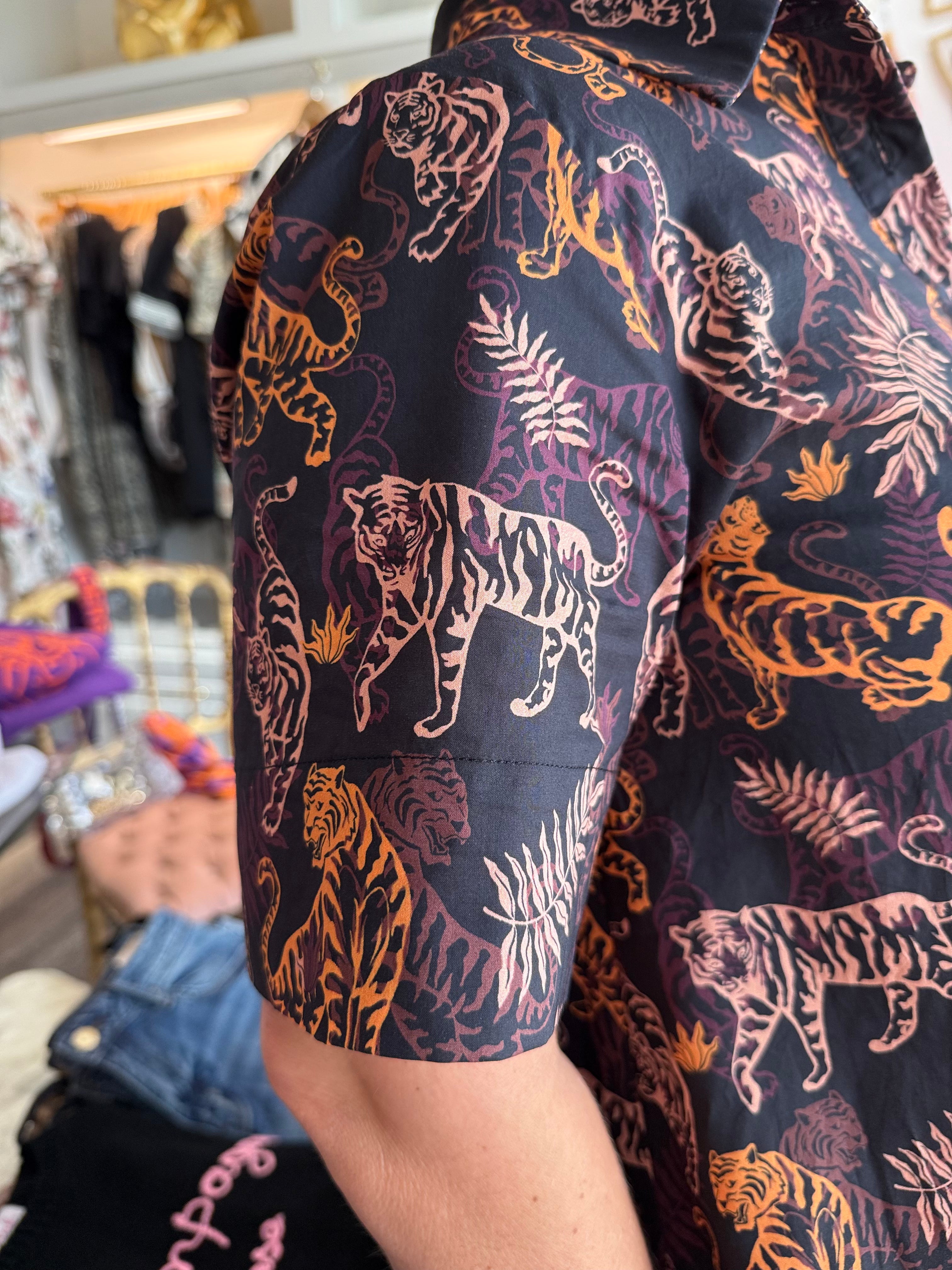 Collared Tiger Print Mini Dress