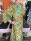 Jade Side Drape Pleated Maxi Dress Olive Tapestry