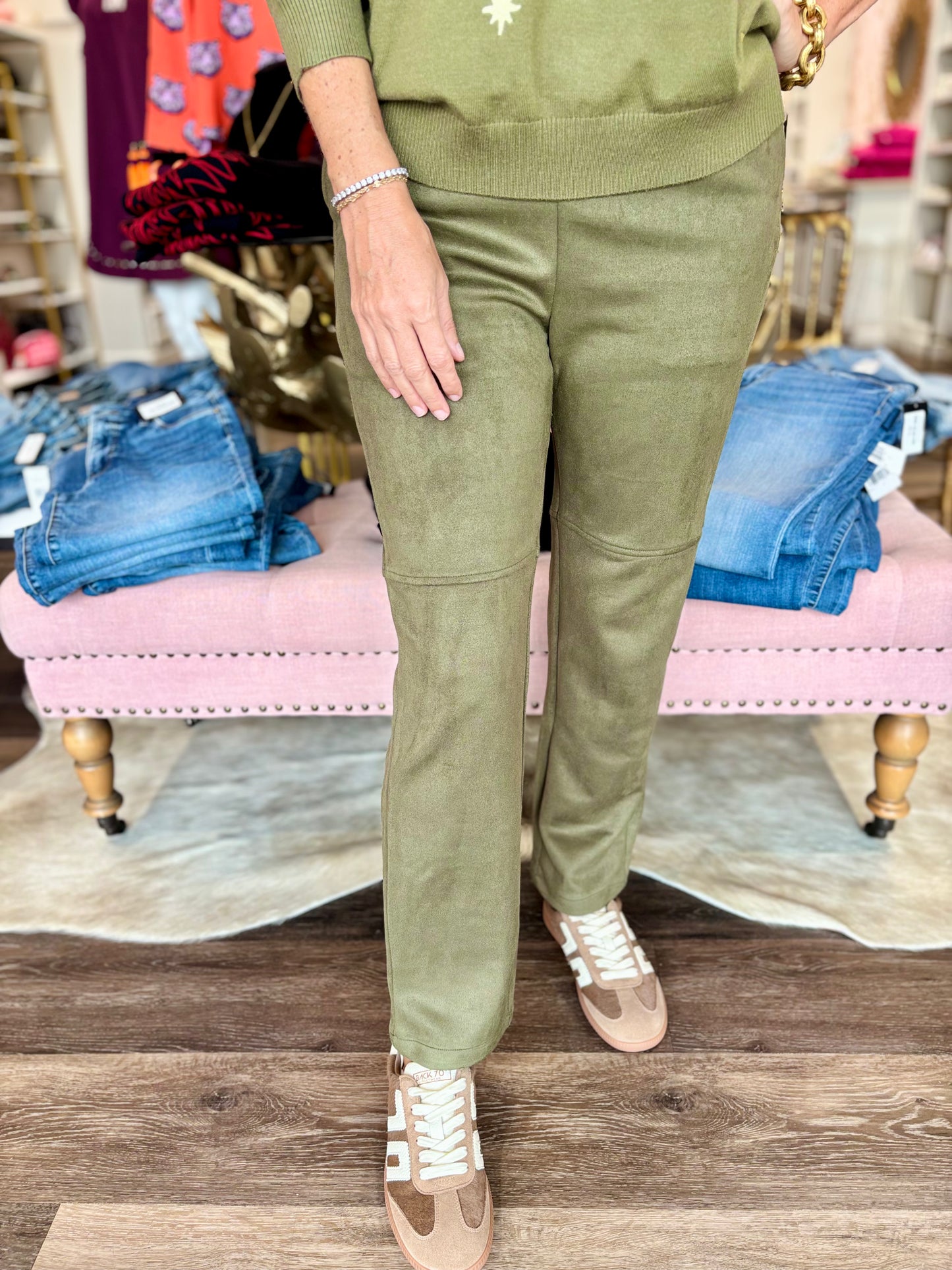 Olive Suede Pants