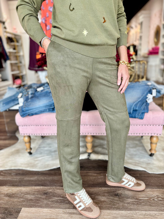Olive Suede Pants