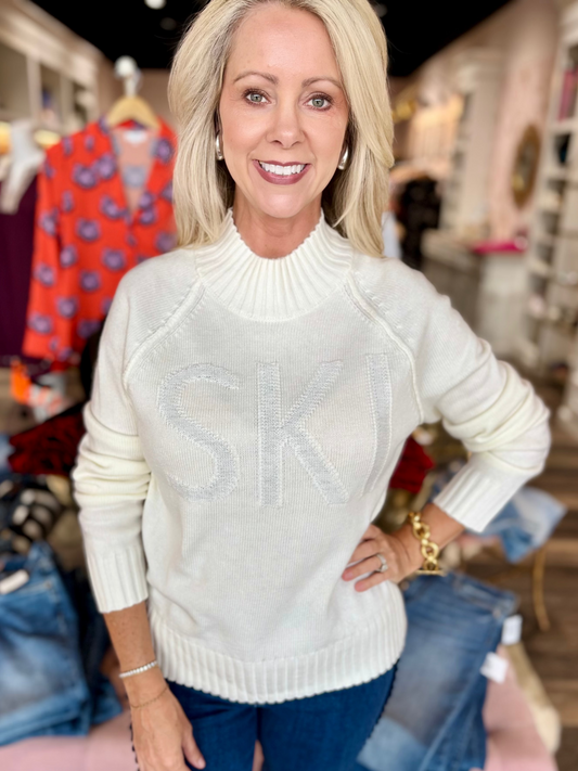 Charlie B Jacquard Mock Neck Ski Sweater - Ecru