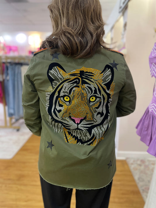 Clemson Tiger Face Army Green Jacket