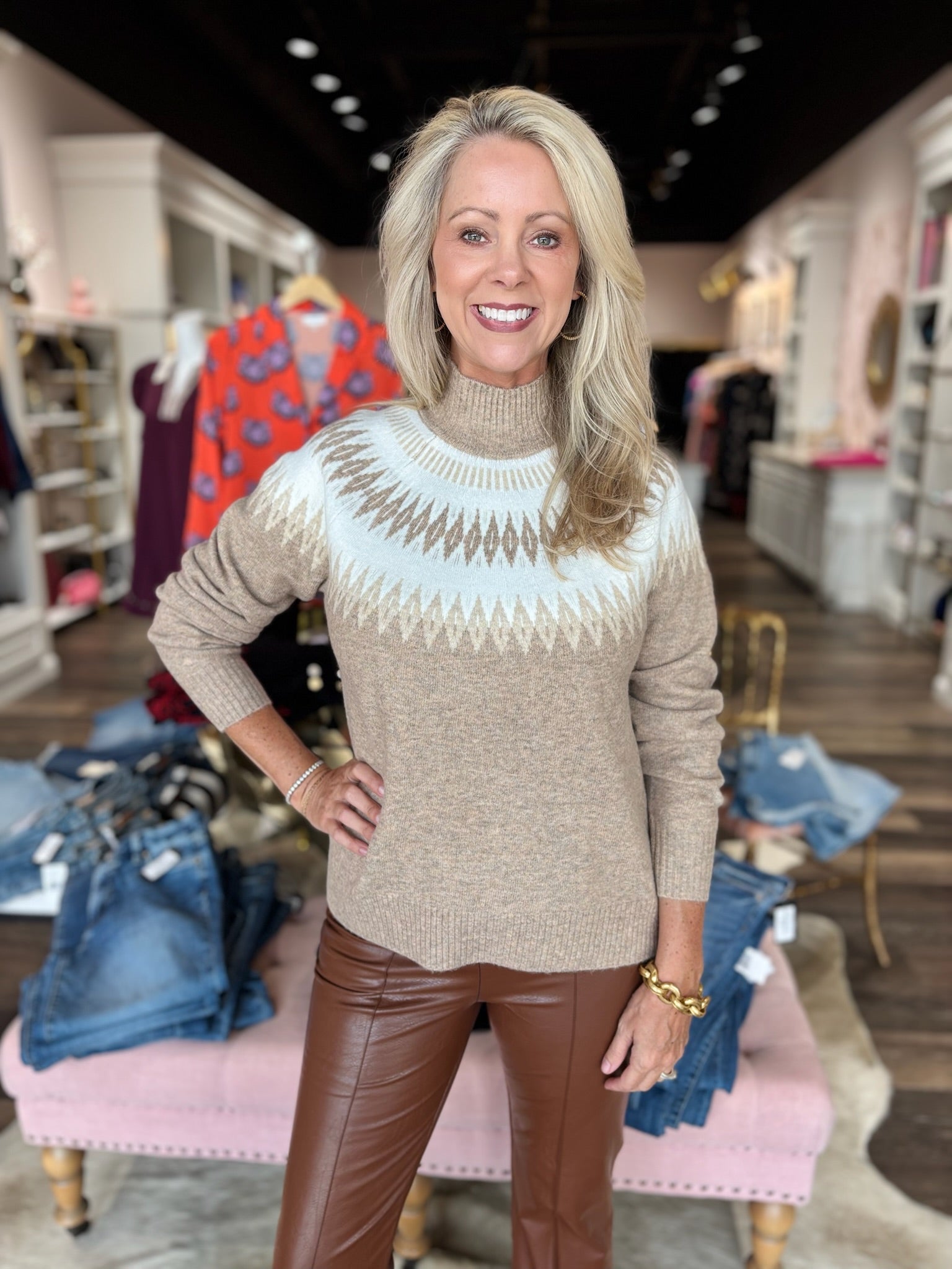 Charlie B Mock Neck Sweater Beige