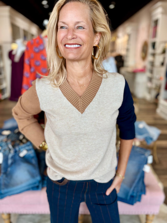 Charlie B Charlie B Colorblock V-Neck Sweater