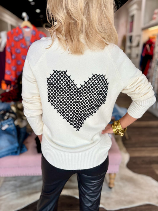 Super Plush Raglan Sweater with Zip Detail and Cross Stitch Heart on the Back