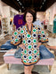 Jade Split Neck Bell Sleeve Caftan Geo Border