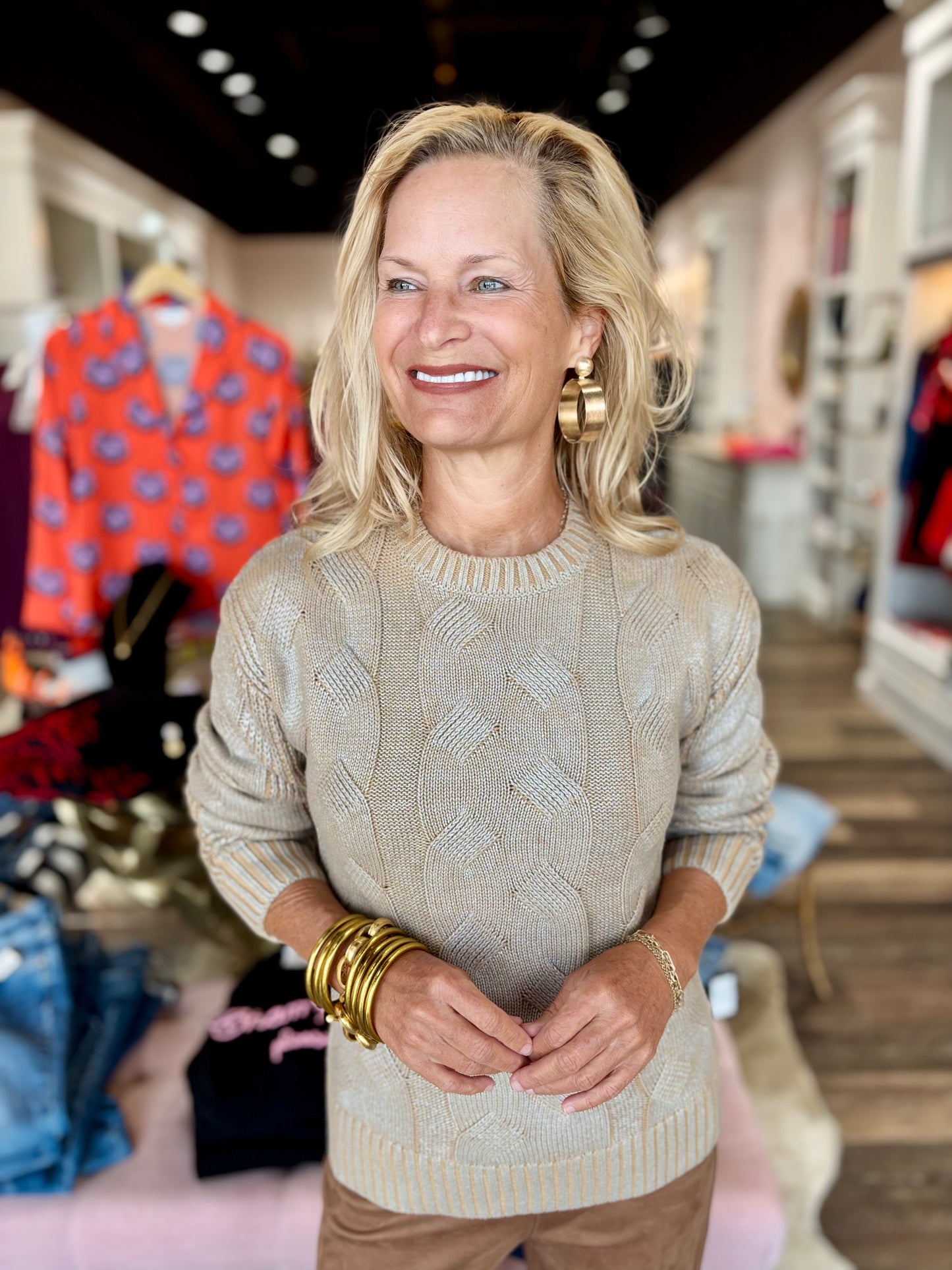 Charlie B Metallic Cable Knit Sweater