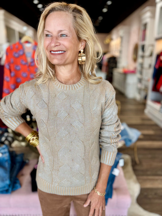 Charlie B Metallic Cable Knit Sweater