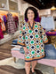 Jade Split Neck Bell Sleeve Caftan Geo Border