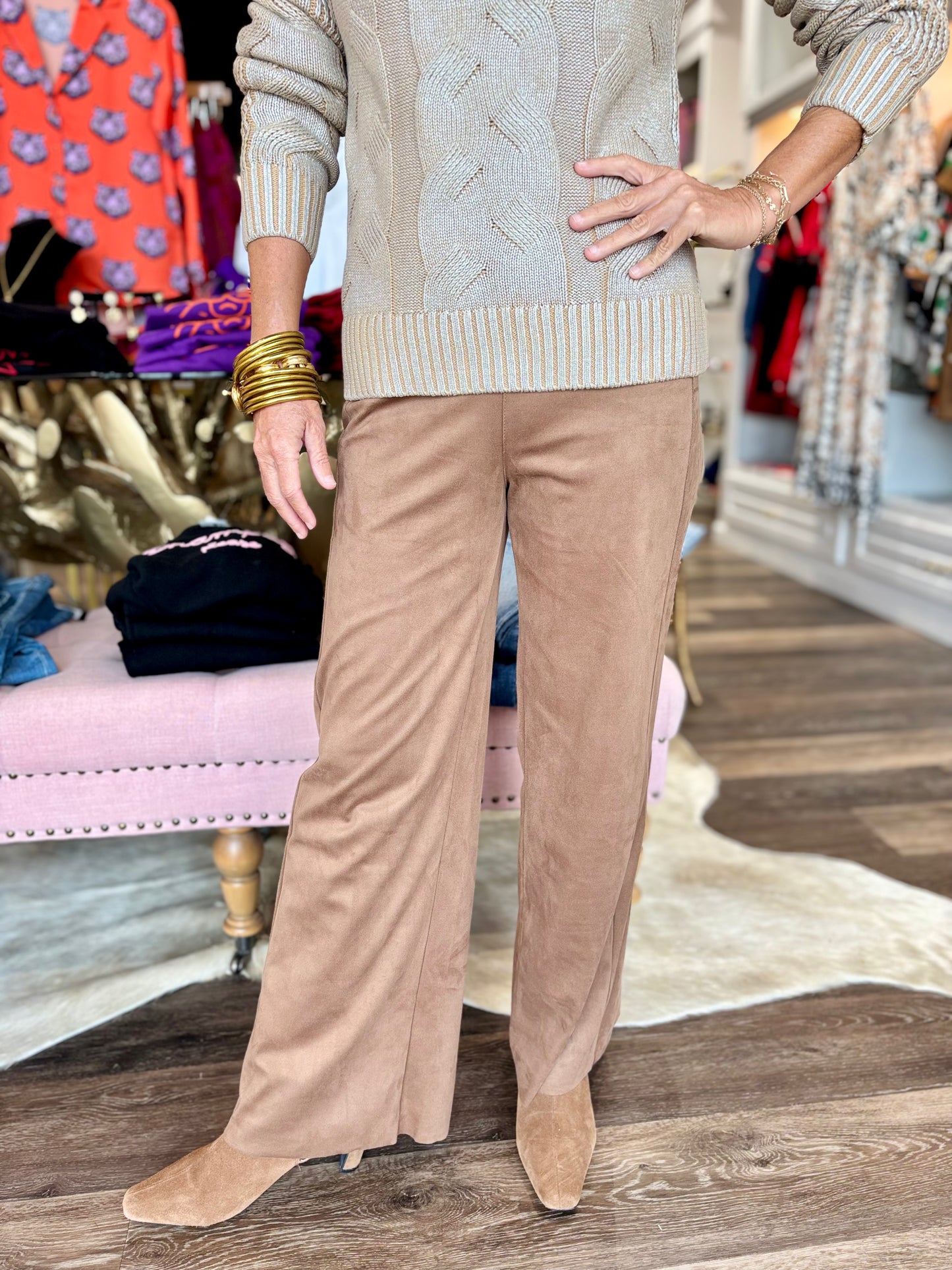 Lysse Vionette Vegan Lux Camel Suede Wide Leg Trouser