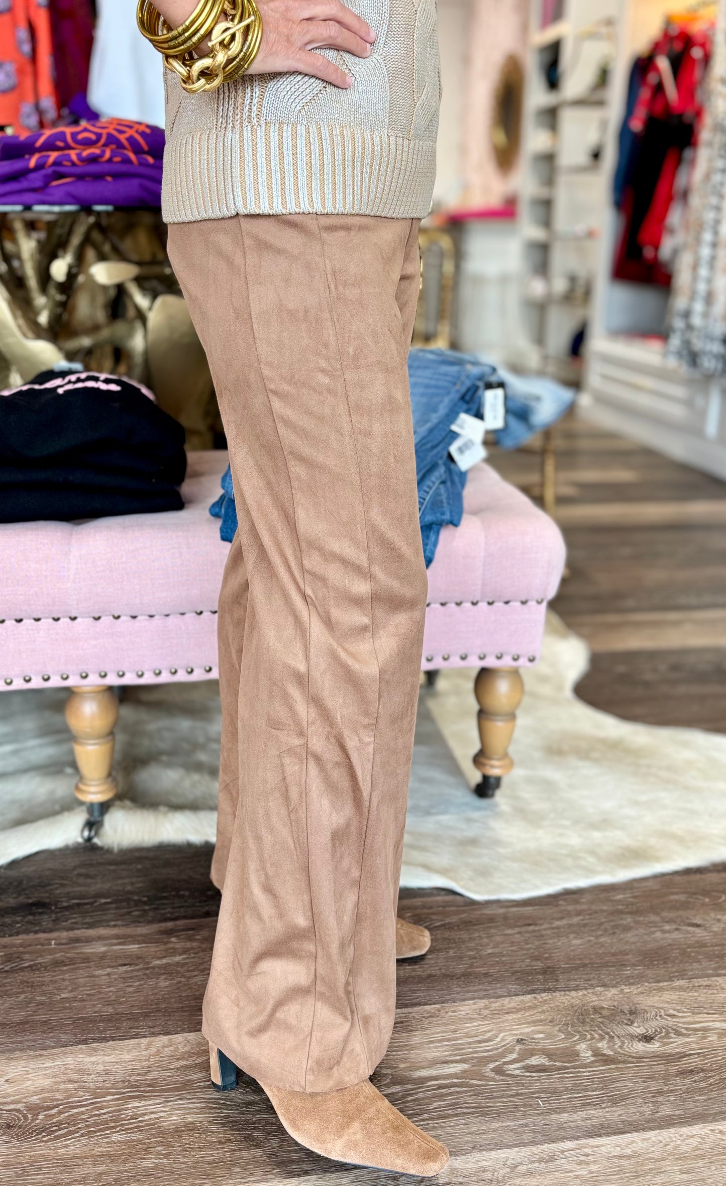 Lysse Vionette Vegan Lux Camel Suede Wide Leg Trouser