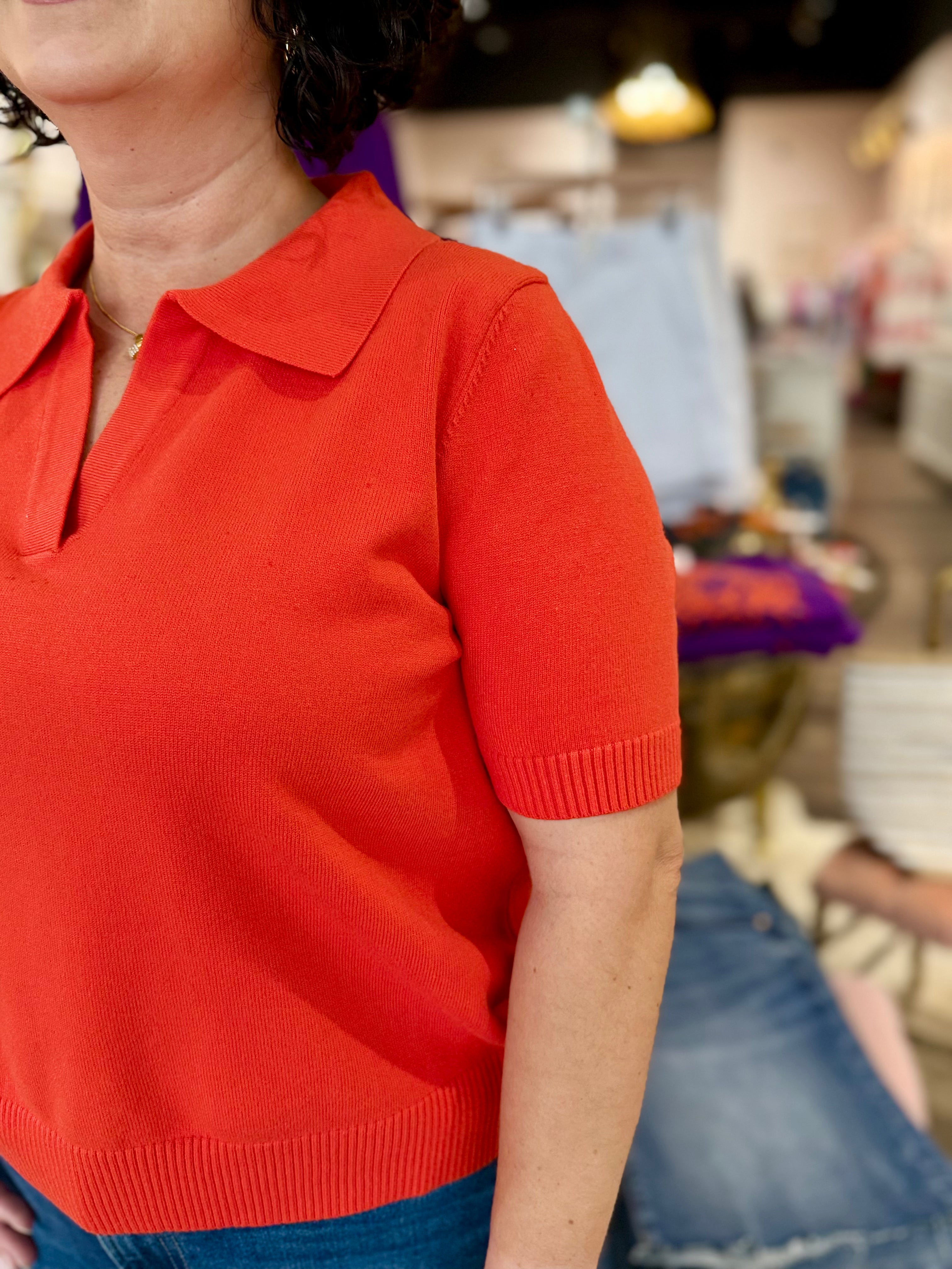 Short Sleeve Collared Top Orange