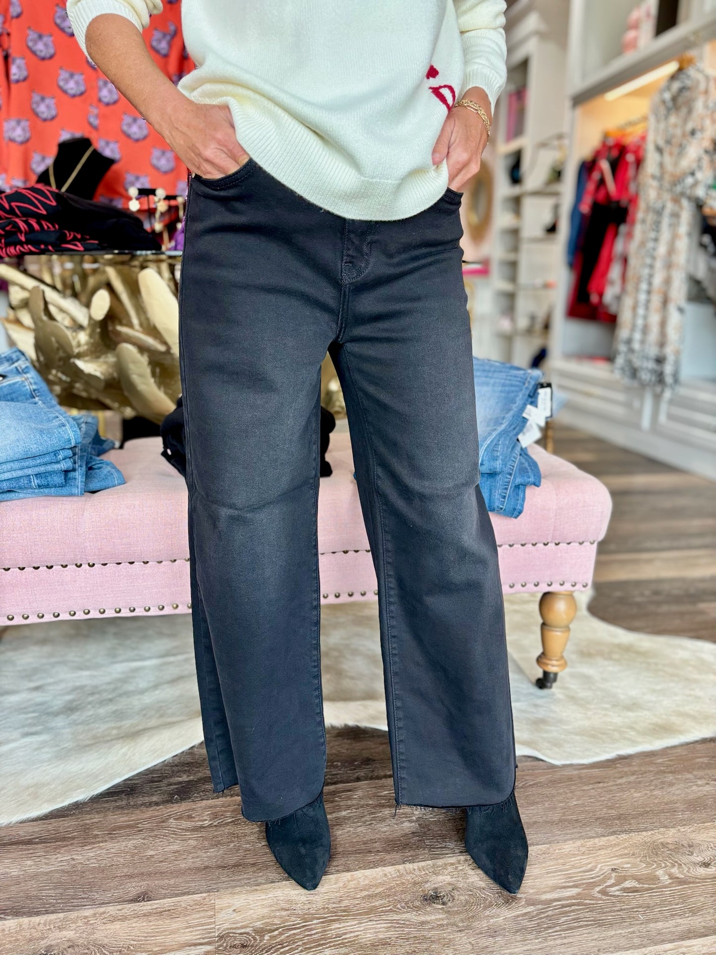 Just Black Denim Scissor Cut Wide Leg Black