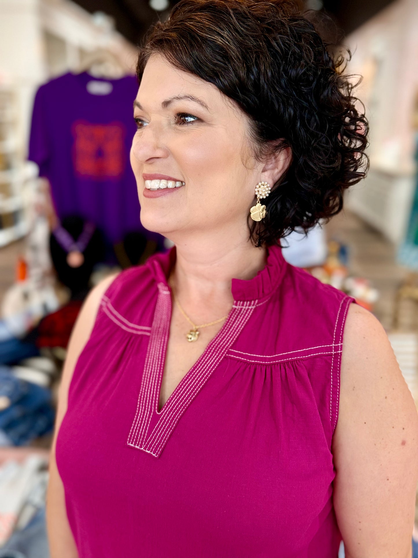 Fuchsia Contrast Stitch Sleeveless Top