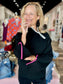 Charlie B Mock Neck with Zipper and Crochet Details Black