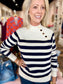 Charlie B Striped Mock Neck  Sweater with Gold Buttons