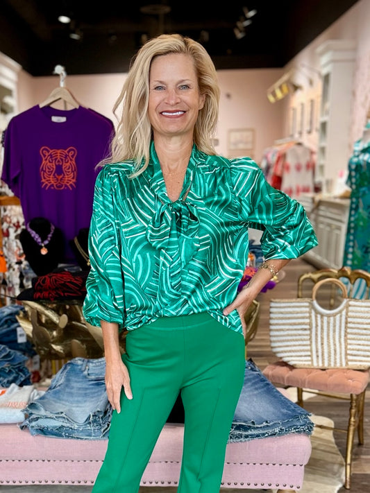 Jade Tie Blouse Green Pathways