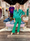 Jade Front Seaming Ponte Bell Ankle Pant Green