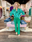 Jade Front Seaming Ponte Bell Ankle Pant Green