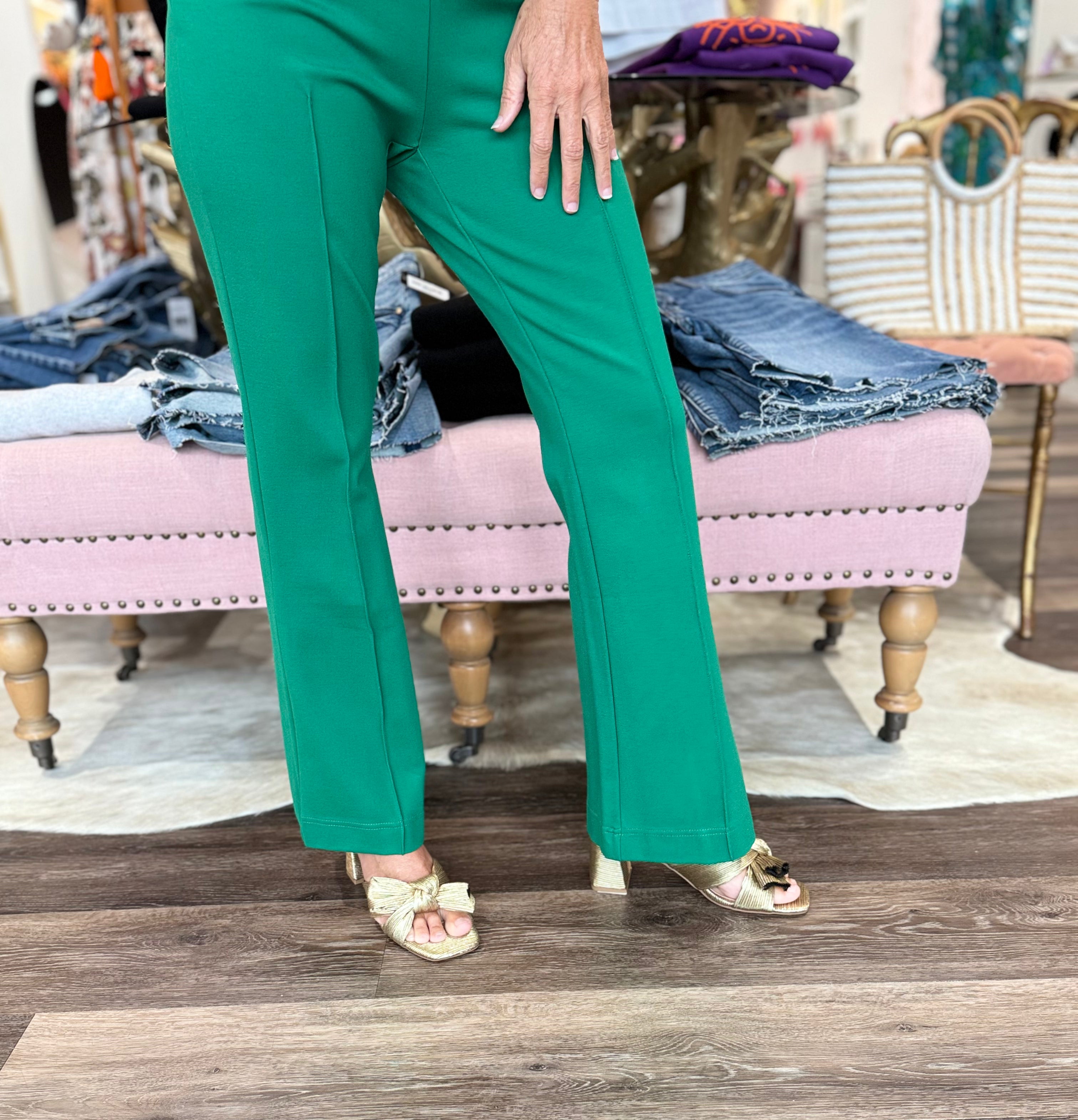 Jade Front Seaming Ponte Bell Ankle Pant Green
