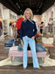 Charlie B Mock Neck with Zipper and Crochet Details Navy