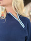 Charlie B Mock Neck with Zipper and Crochet Details Navy
