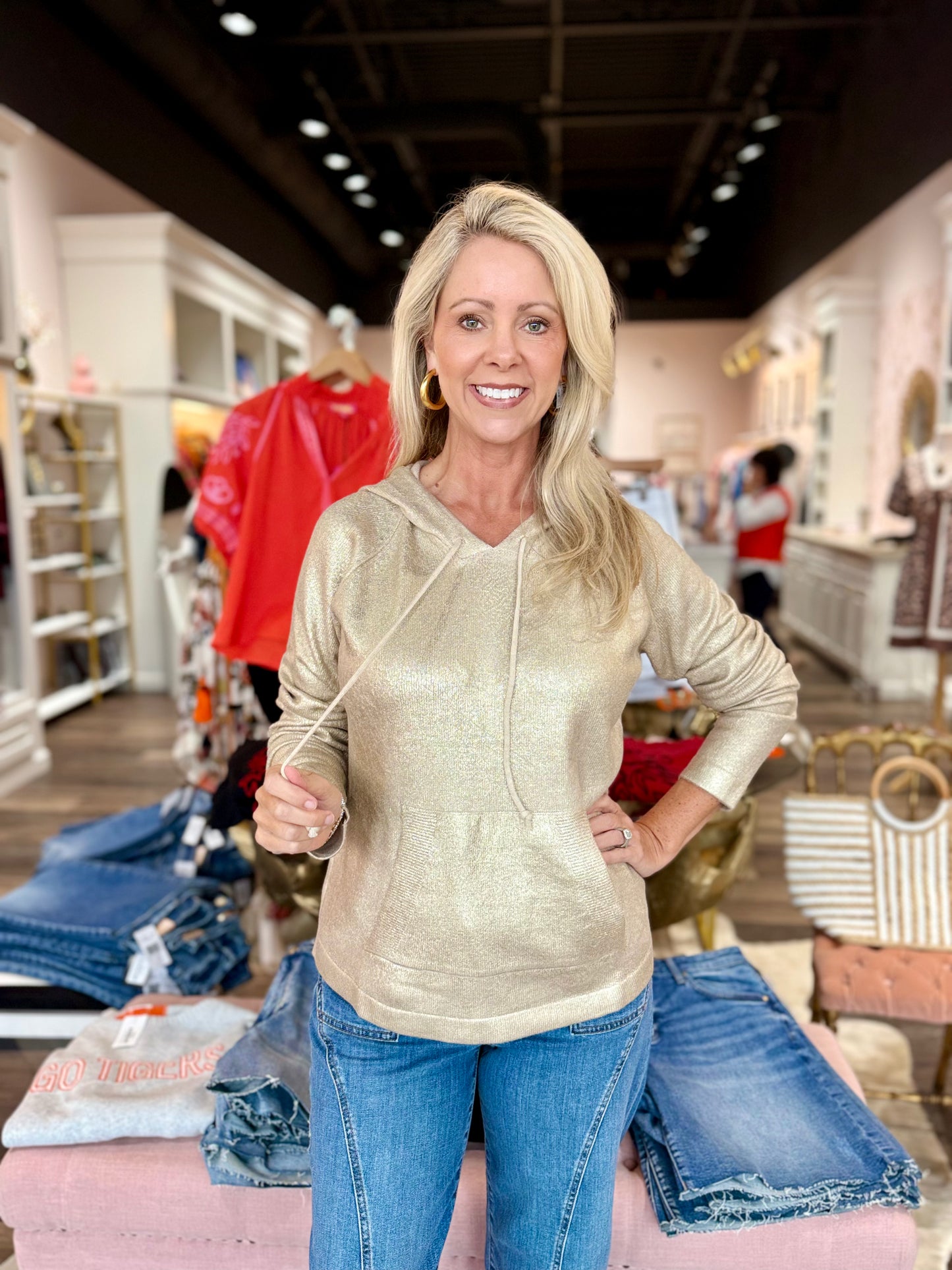 Charlie B Plush Knit Hoodie Sweater Champagne