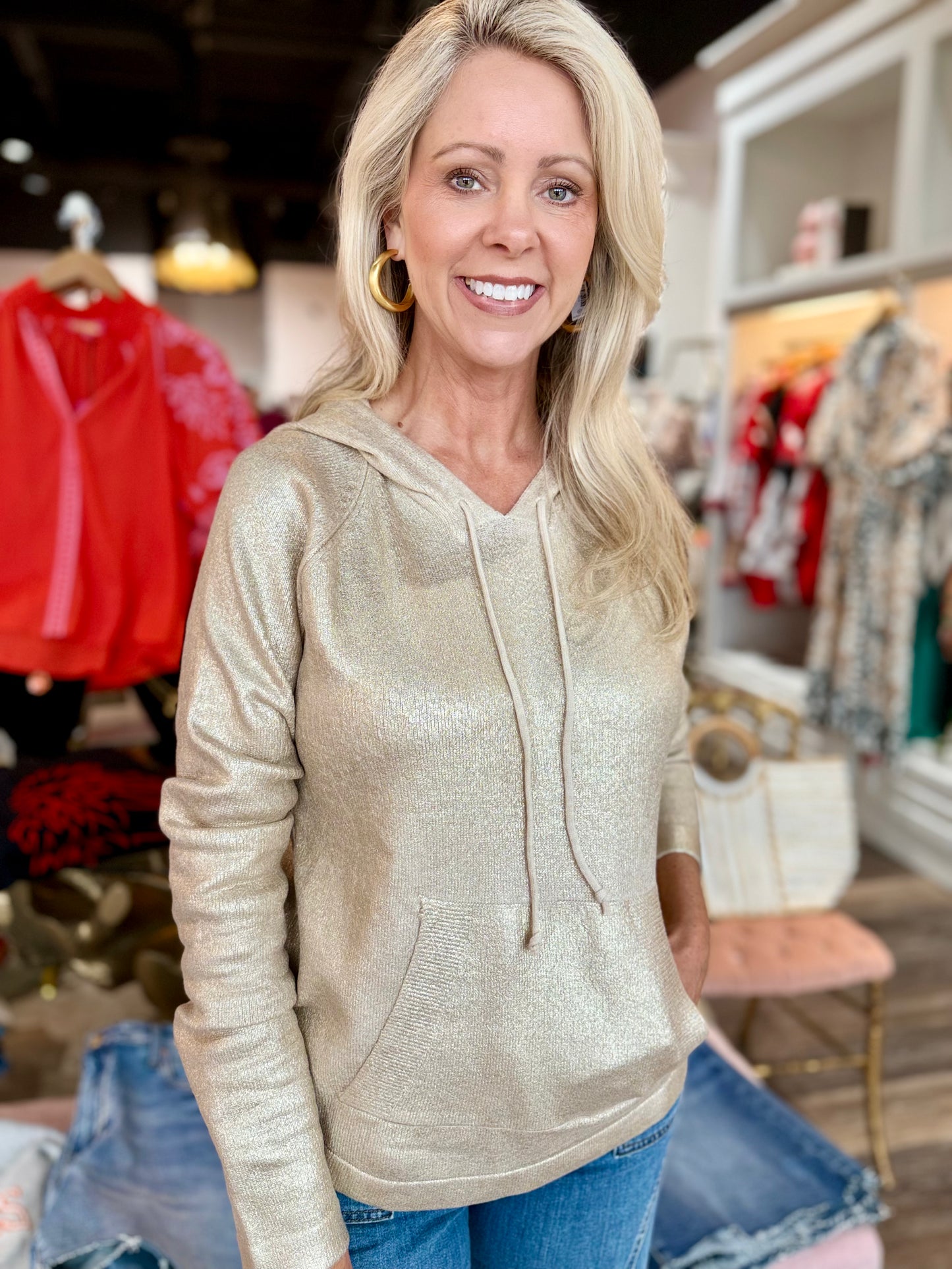 Charlie B Plush Knit Hoodie Sweater Champagne