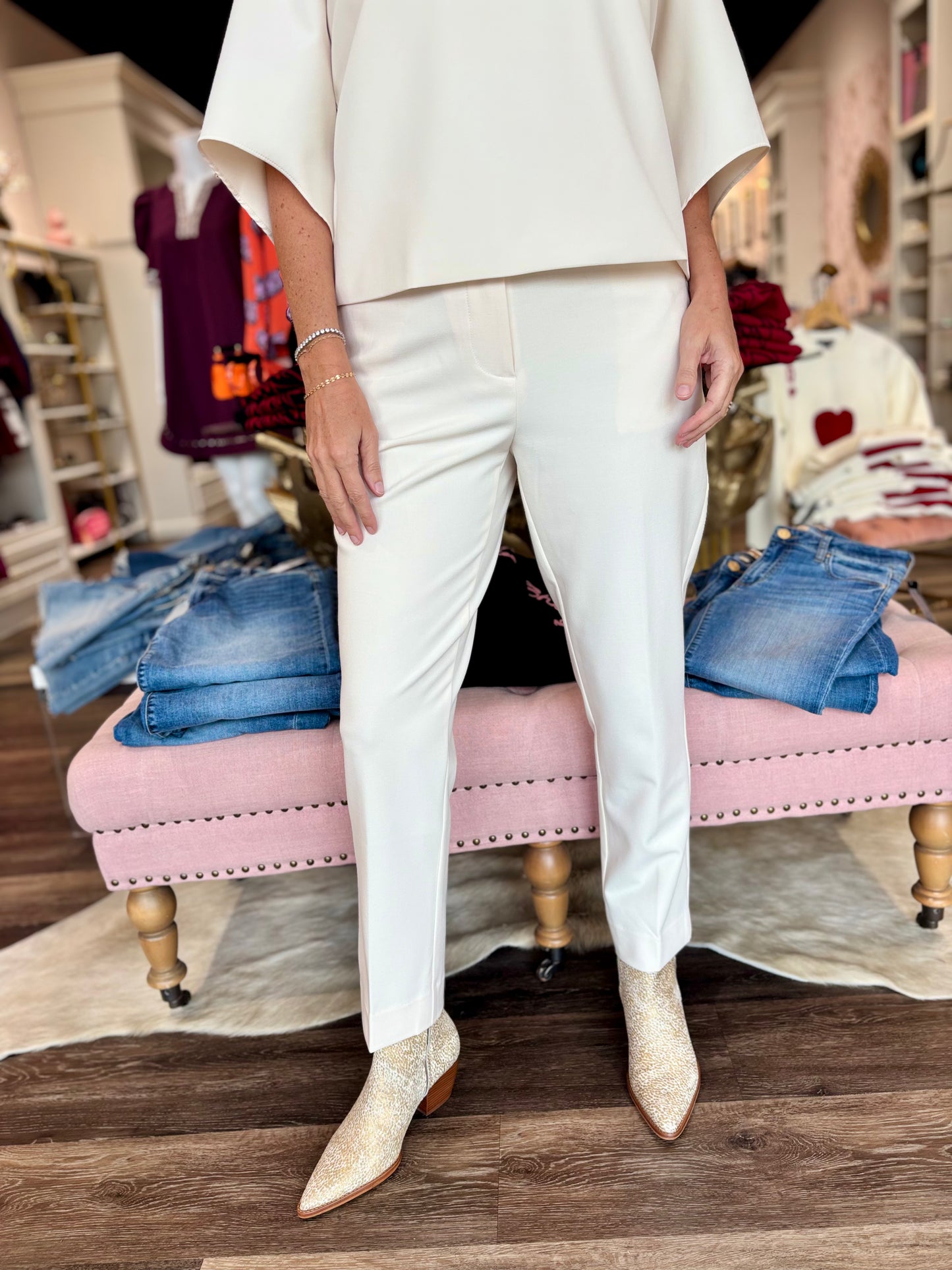 Tribal Signature Luxury Twill High Rise Trousers -Moonstone