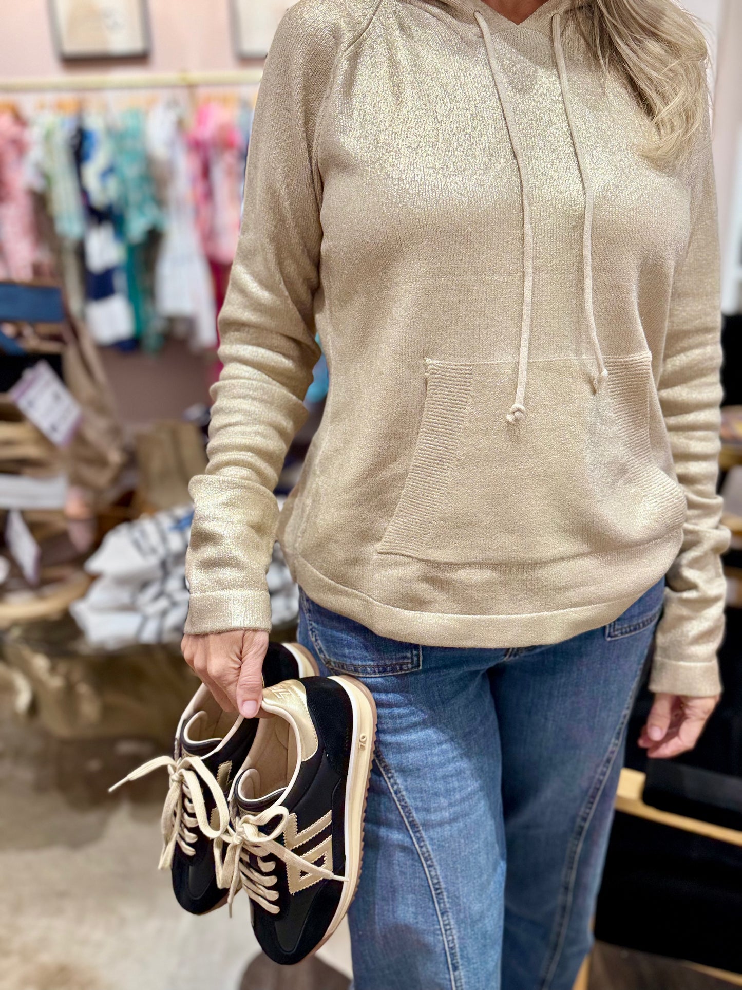 Charlie B Plush Knit Hoodie Sweater Champagne