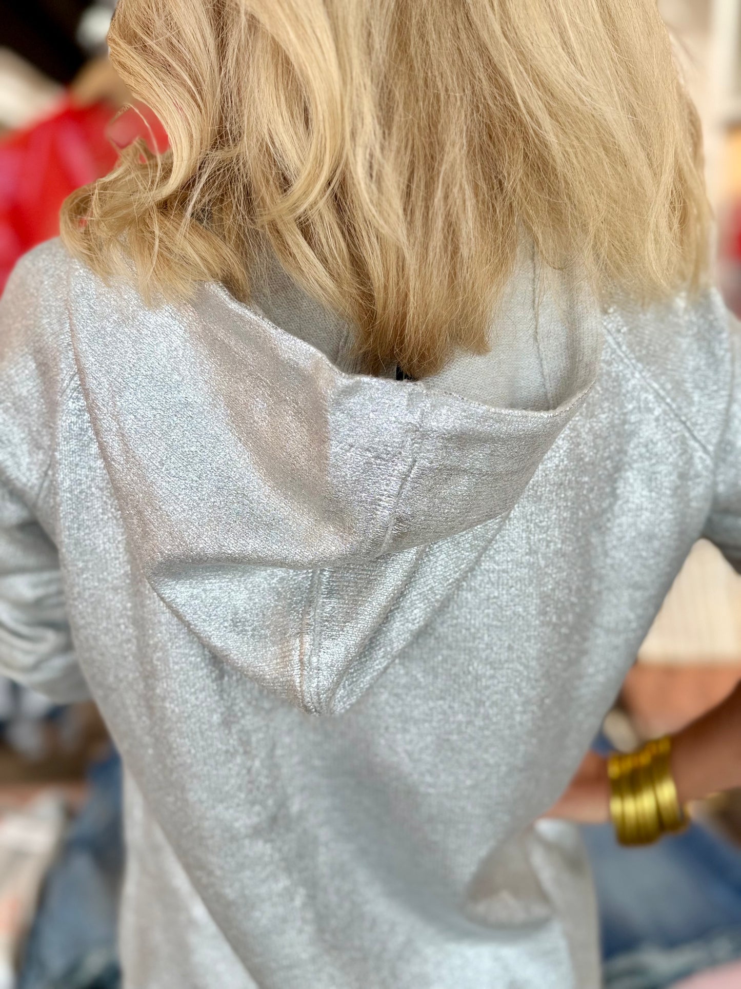 Charlie B Plush Knit Hoodie Sweater Silver Shimmer