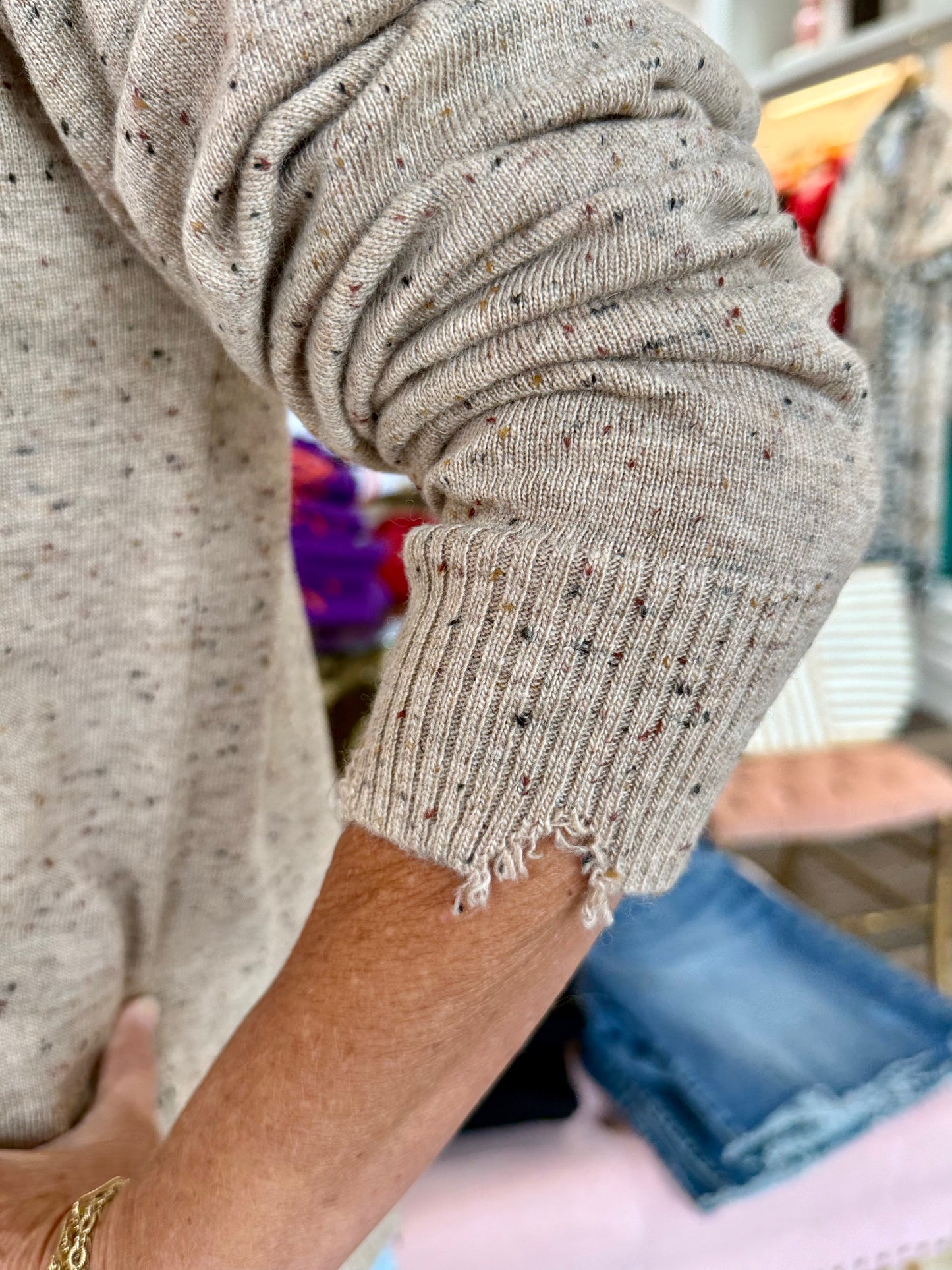 Charlie B V-Neck Fooler Sweater Oat Flecks