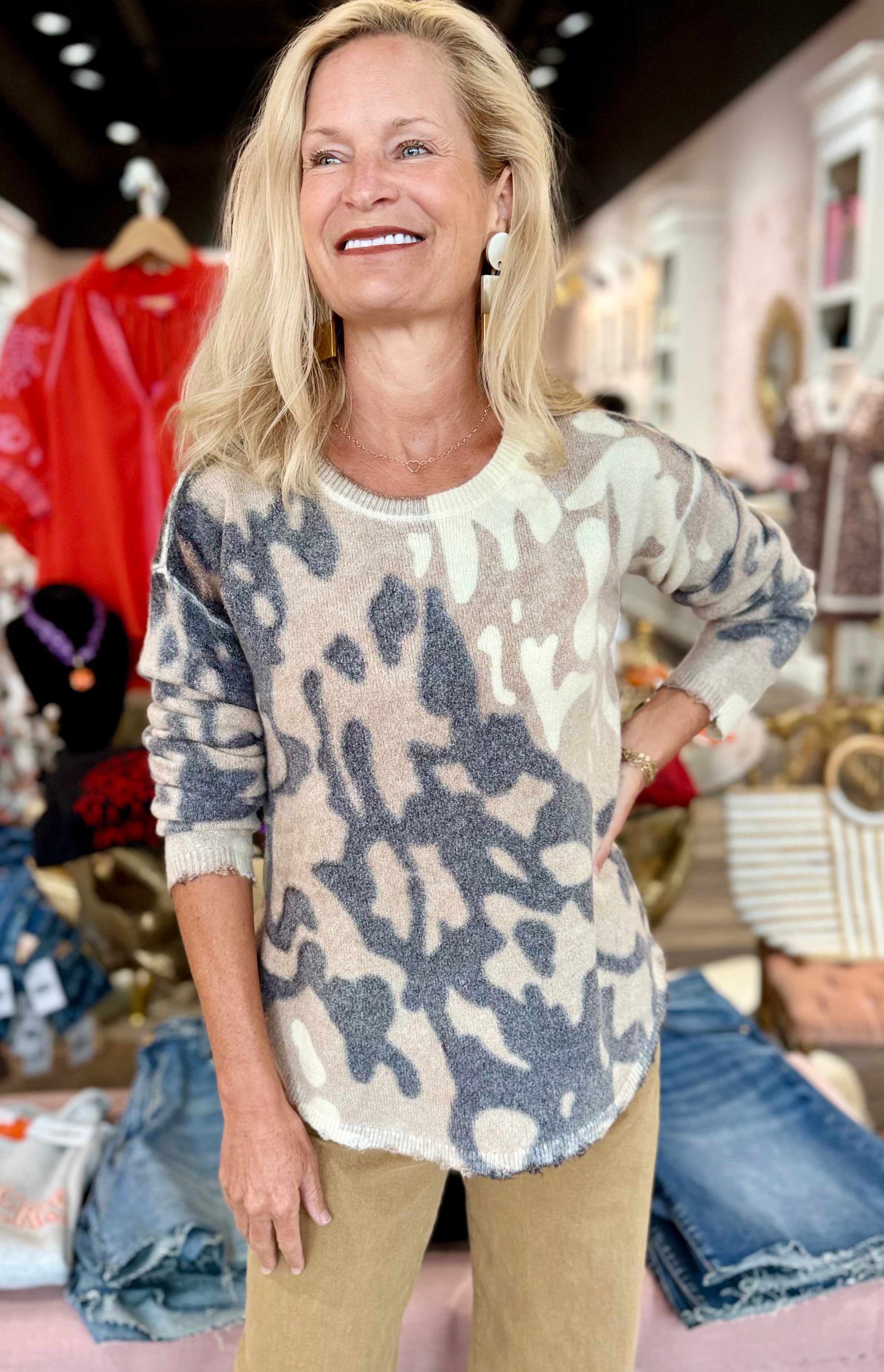 Charlie B Printed Reversible Sweater Spots