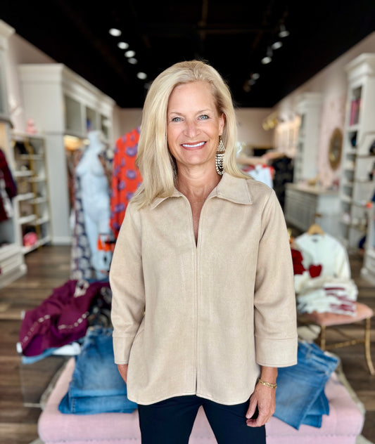 Boho Chic Taupe Suede V-Neck Blouse
