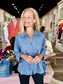 Boho Chic Blue Suede V-Neck Blouse