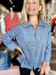 Boho Chic Blue Suede V-Neck Blouse